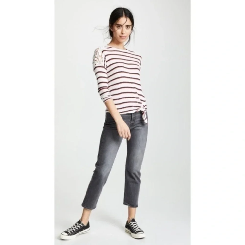 Generation Love Womens Striped Lace Pullover Top